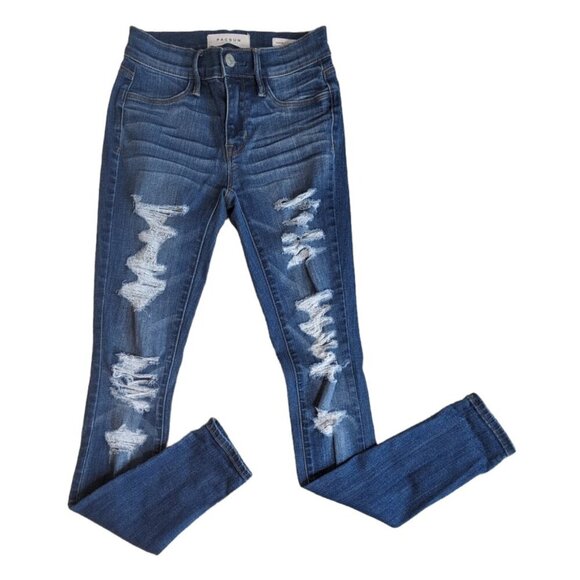PacSun Womens Medium Wash Denim Distressed Blue Jean Skinny Jeggings - Picture 1 of 4